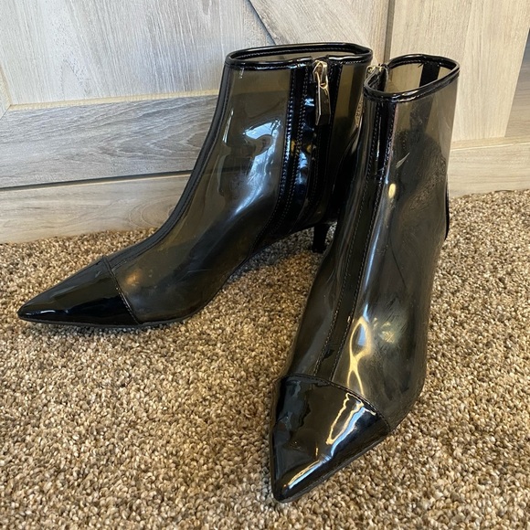 Zara Trafaluc Clear Vinyl Black Pointed Toe Zip Up Heeled Shoes EU  35 US 5-5.5 - Picture 4 of 14